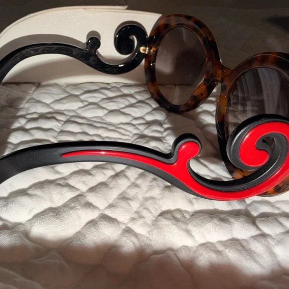 Prada Minimal Baroque Women's Tortoise and Red Swirl Sunglasses - Picture 8 of 15